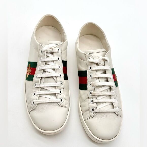 Gucci Ace Sneakers Bee Embroidered White Leather Collapsible Heel EU 38 US 8 - Picture 8 of 11